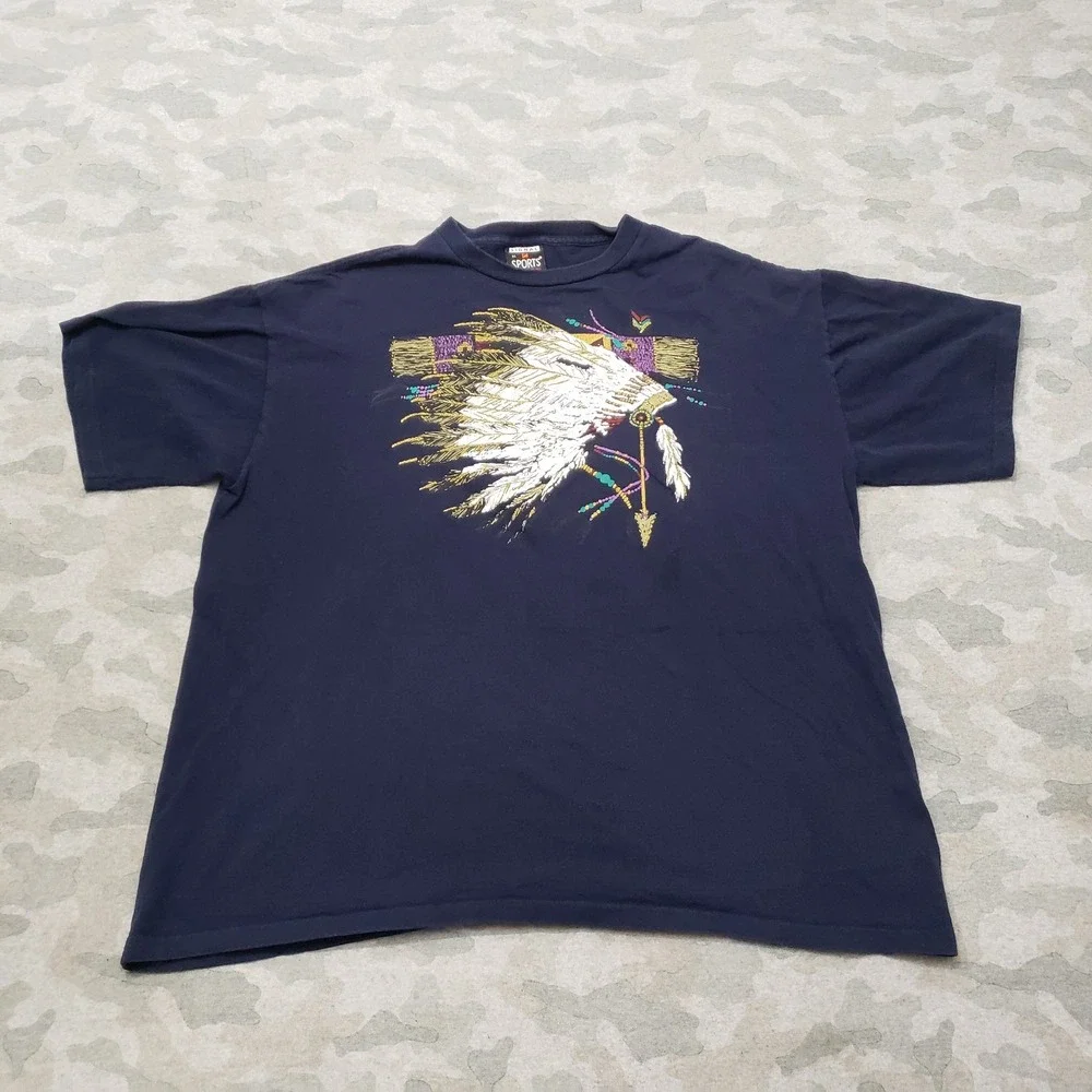 Vintage Native Shirt Mens XL Blue Signal Sports Short Sleeve Single Stitch - Picture 1 of 11